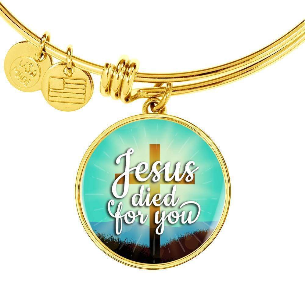 Jesus Died For You Blue Personalized Engraved Gold Circle Bangle Bracelet Cust